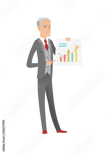 Caucasian businessman showing financial chart.