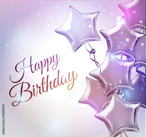 Happy Birthday background with star shaped balloons. Vector illustration.Wallpaper.flyers, invitation, posters, brochure, banners