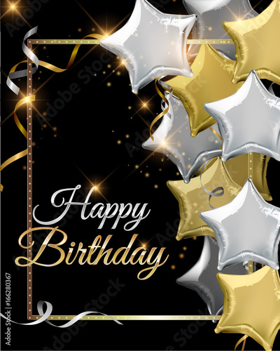 Happy Birthday background with star shaped balloons. Vector illustration.Wallpaper, flyers, invitation, posters, brochure, banners