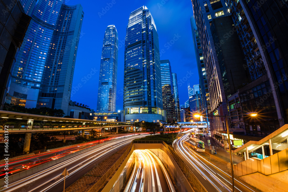 Hong Kong Downtown Business District at Night