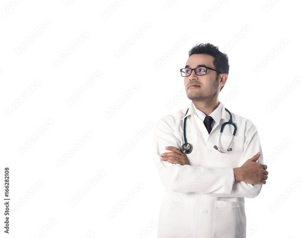 Portrait of a medical doctor posing against white background. Portrait of a medical doctor posing against white background.