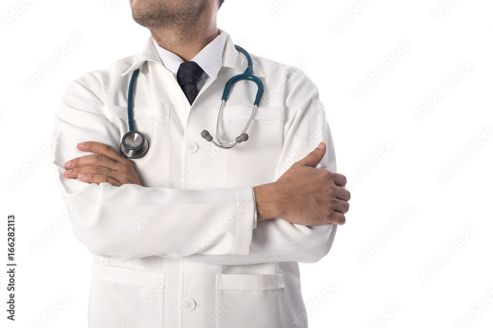 Portrait of a medical doctor posing against white background. Portrait of a medical doctor posing against white background.
