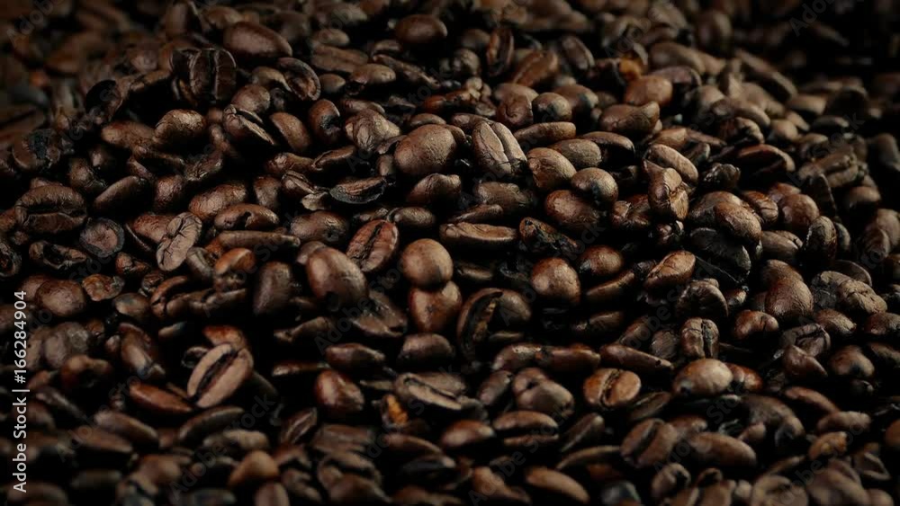 Coffee Beans Pour Into Pile Closeup Coffee Beans Pour Into Pile Closeup