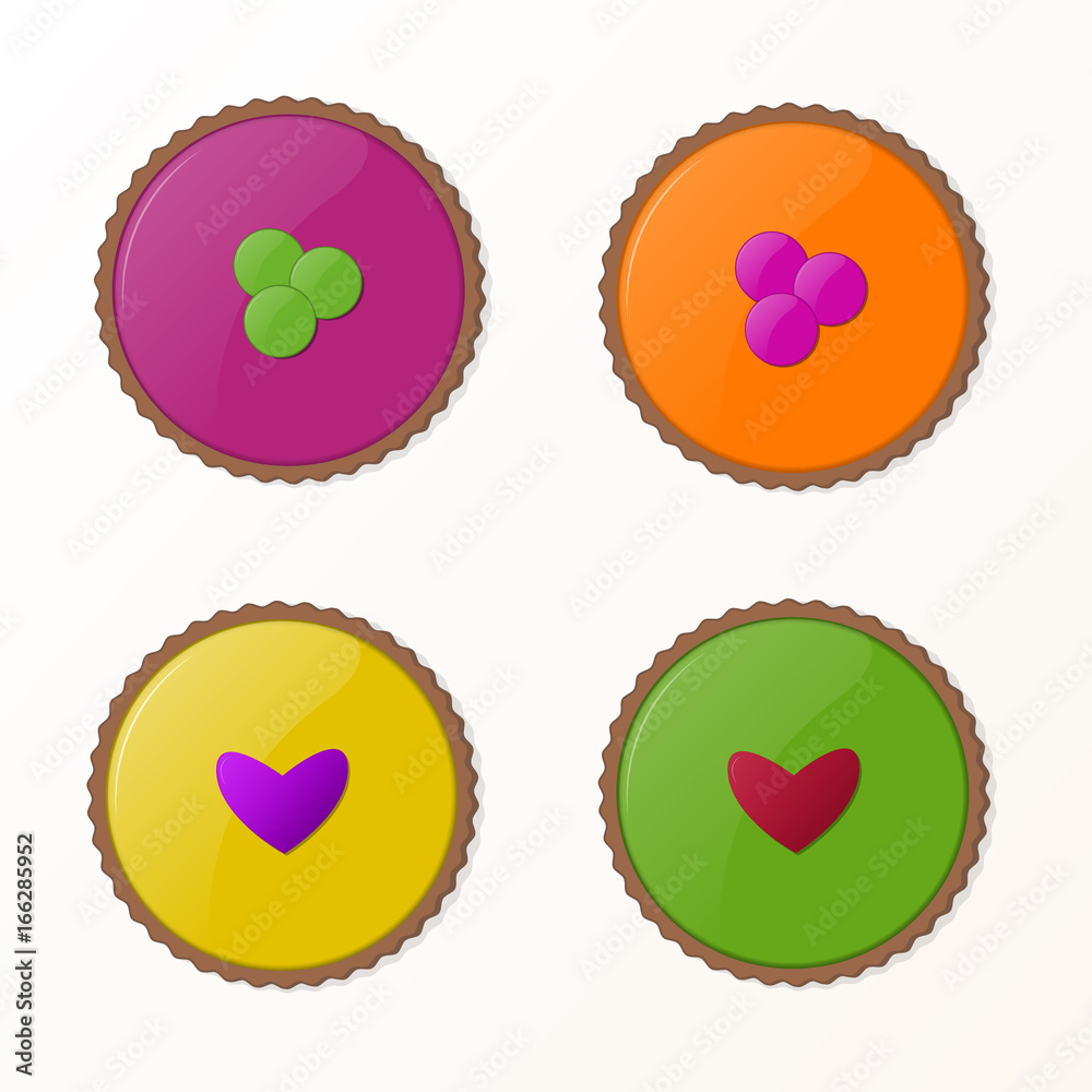 Set of four delicious colorful mousse biscuits Set of four delicious colorful mousse biscuits