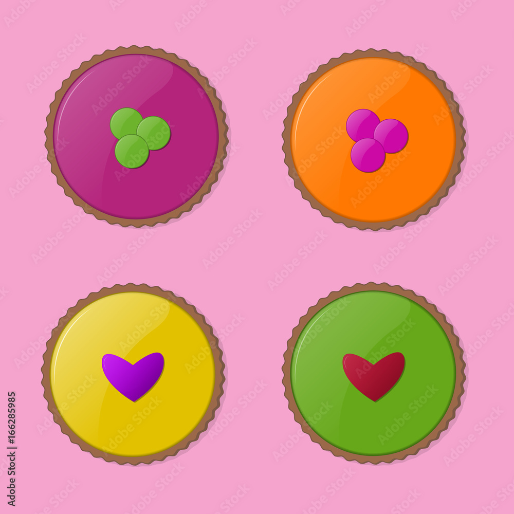Set of four delicious mousse biscuits on a pink background
