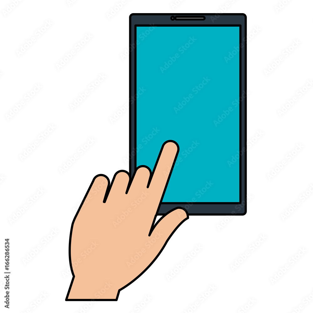 hand user with smartphone device isolated icon hand user with smartphone device isolated icon