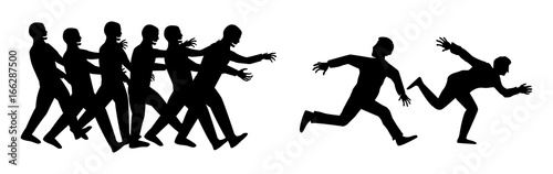 silhouette human run escape from zombies group