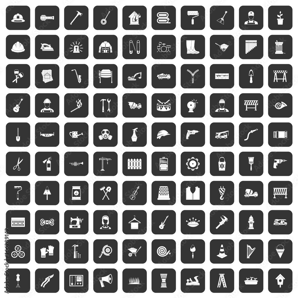 100 tools icons set black 100 tools icons set black