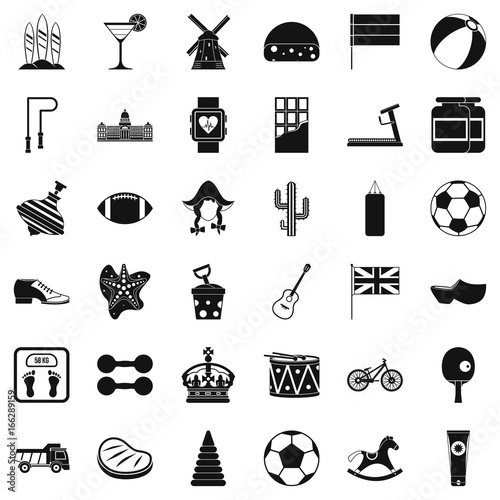 Play icons set, simple style