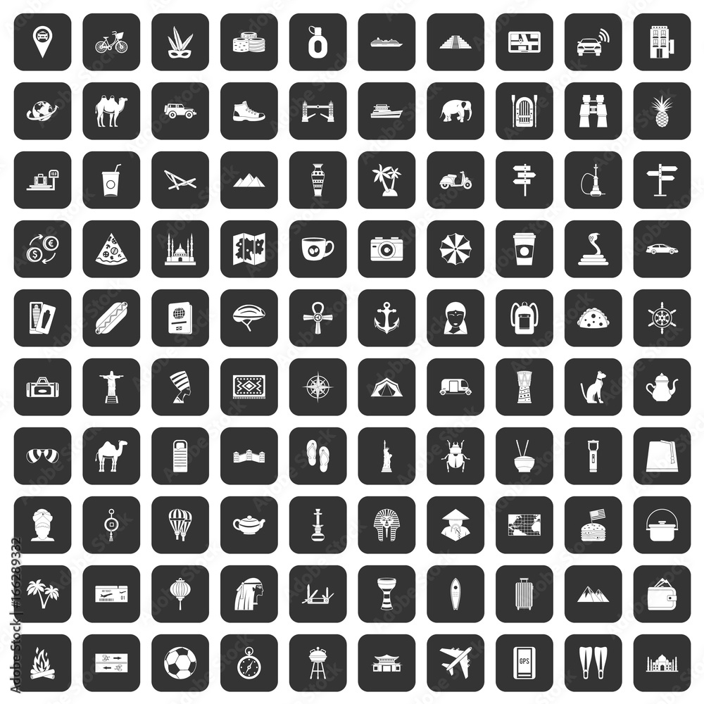100 tourism icons set black 100 tourism icons set black