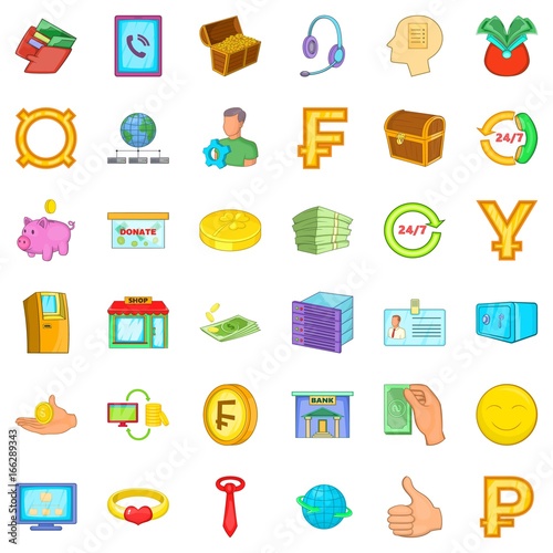 Banking icons set, cartoon style