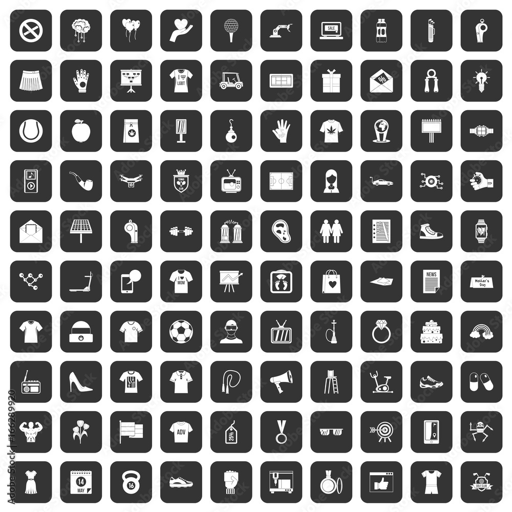 100 t-shirt icons set black 100 t-shirt icons set black