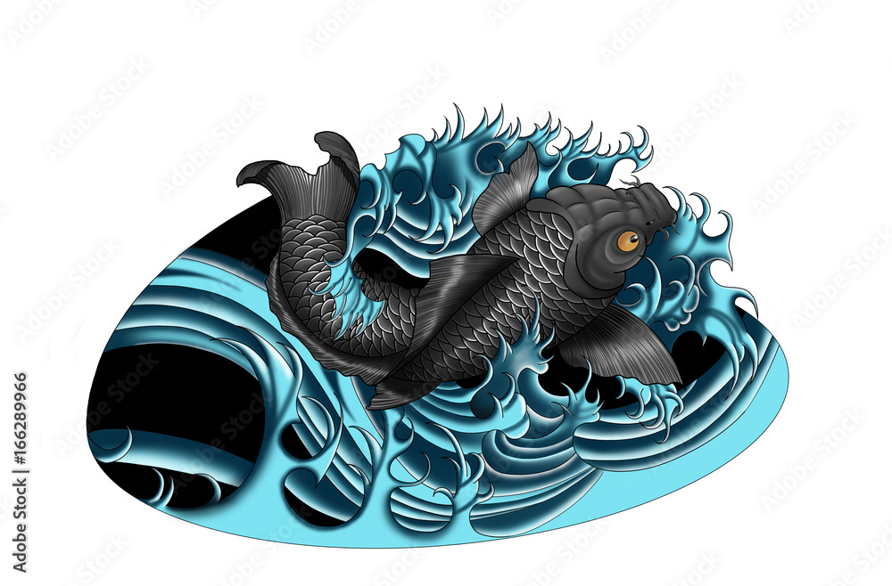 Japanese koi-fish tattoo design swimming in water. Oriental style. Stock  Illustration | Adobe Stock
