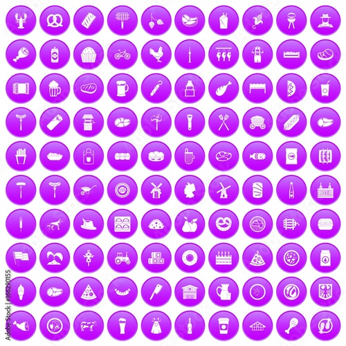 100 meat icons set purple