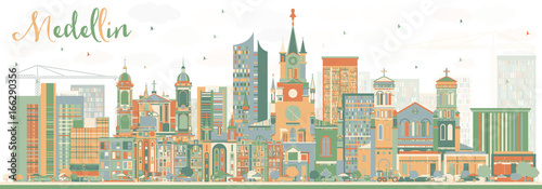 Medellin Skyline with Color Buildings.