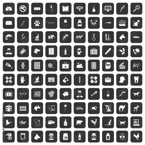100 veterinary icons set black