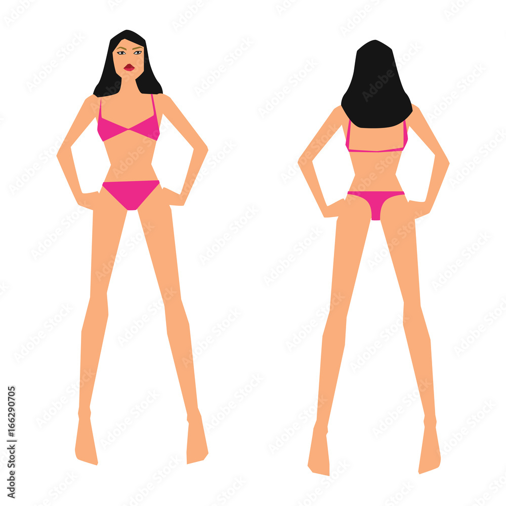 Vector illustration with woman standing front and back Vector illustration with woman standing front and back