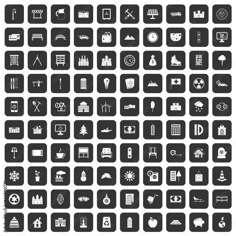 100 villa icons set black 100 villa icons set black