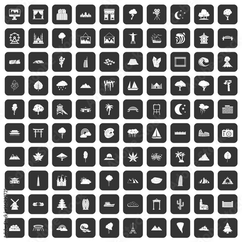 100 view icons set black