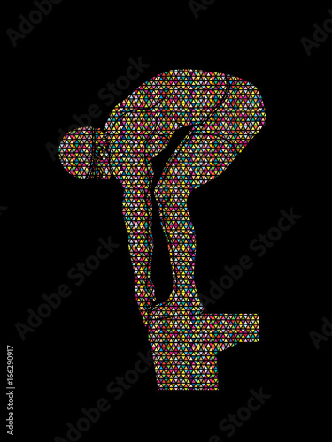 Swimmer prepare to jumping designed using mosaic pattern graphic vector