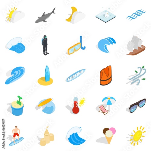 Rescuers icons set, isometric style