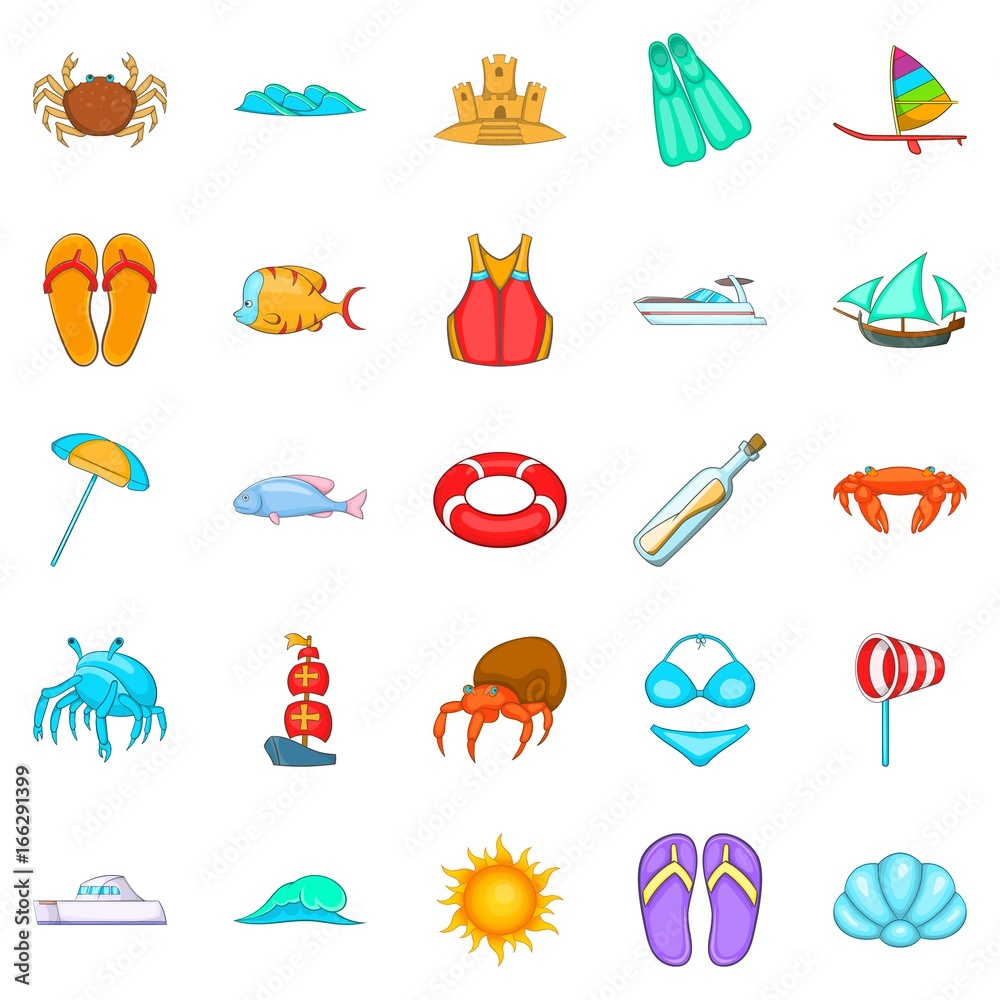 Rest on the ship icons set, cartoon style