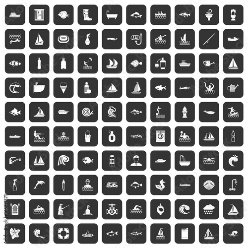 100 water icons set black