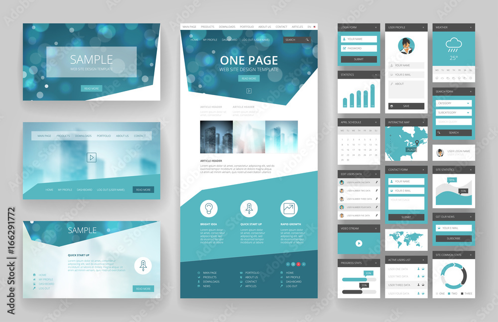 Website design template and interface elements - obrazy, fototapety, plakaty 