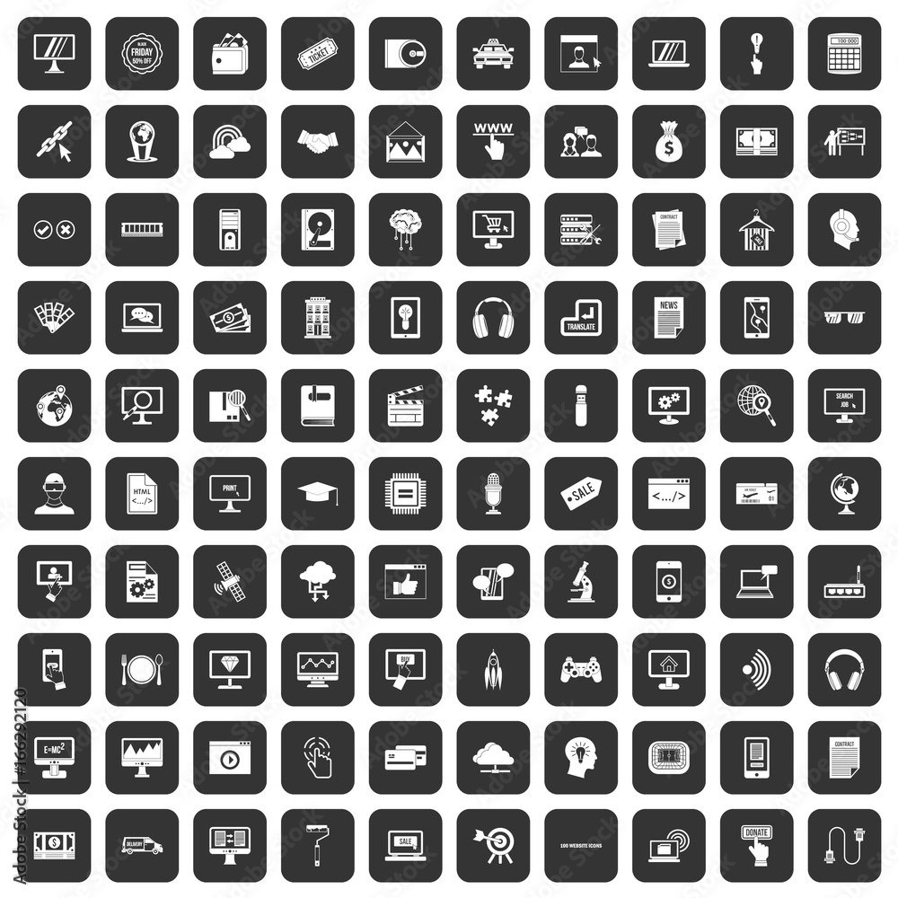 100 website icons set black 100 website icons set black
