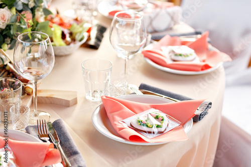 Elegant table setting in wedding