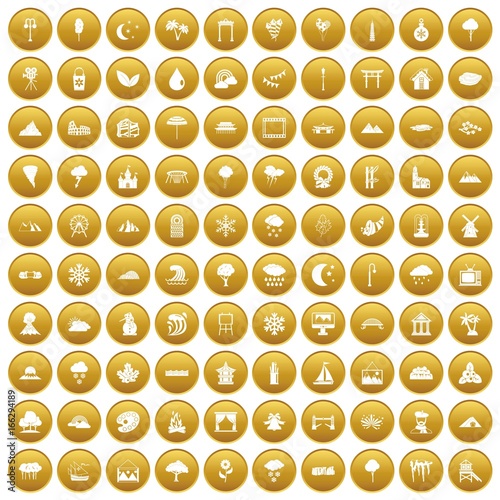 100 scenery icons set gold
