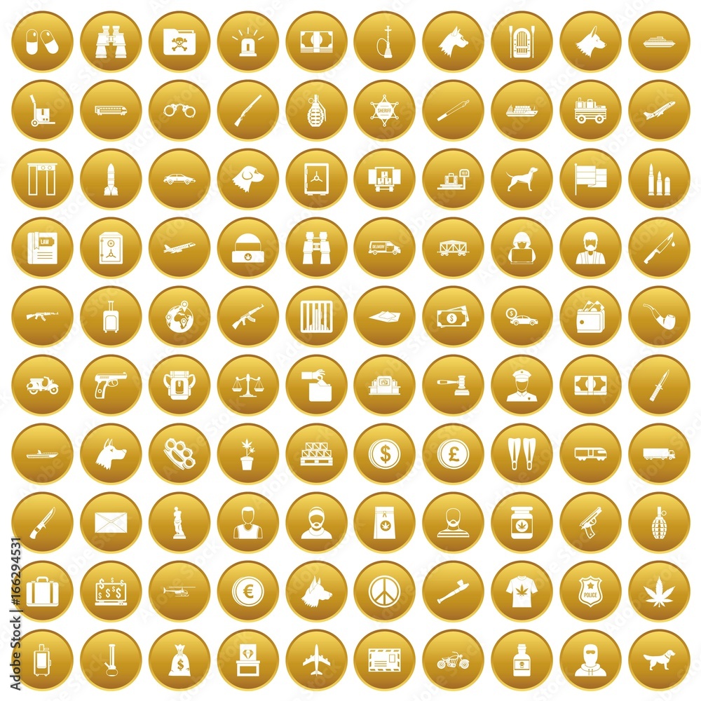 100 smuggling icons set gold