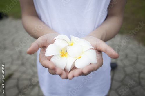 white flower in girl's hand