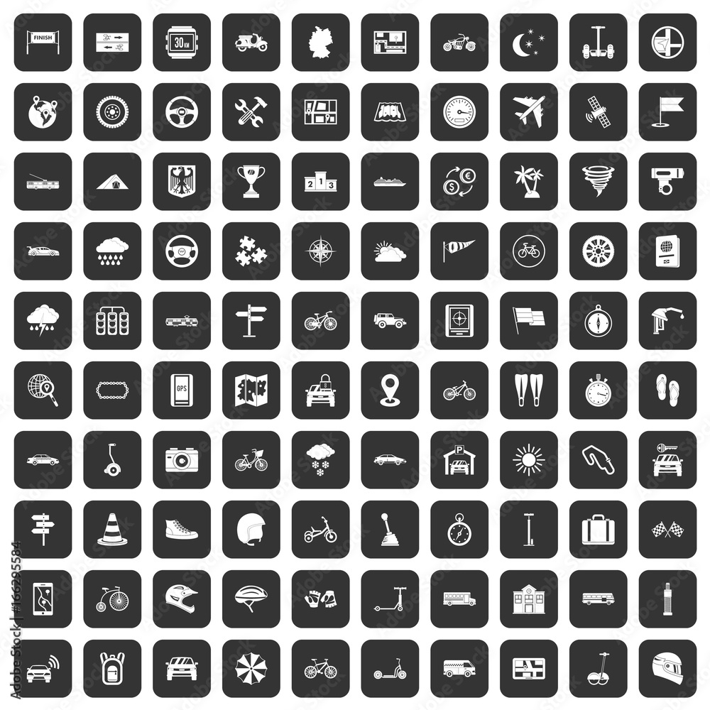 100 ride icons set black 100 ride icons set black