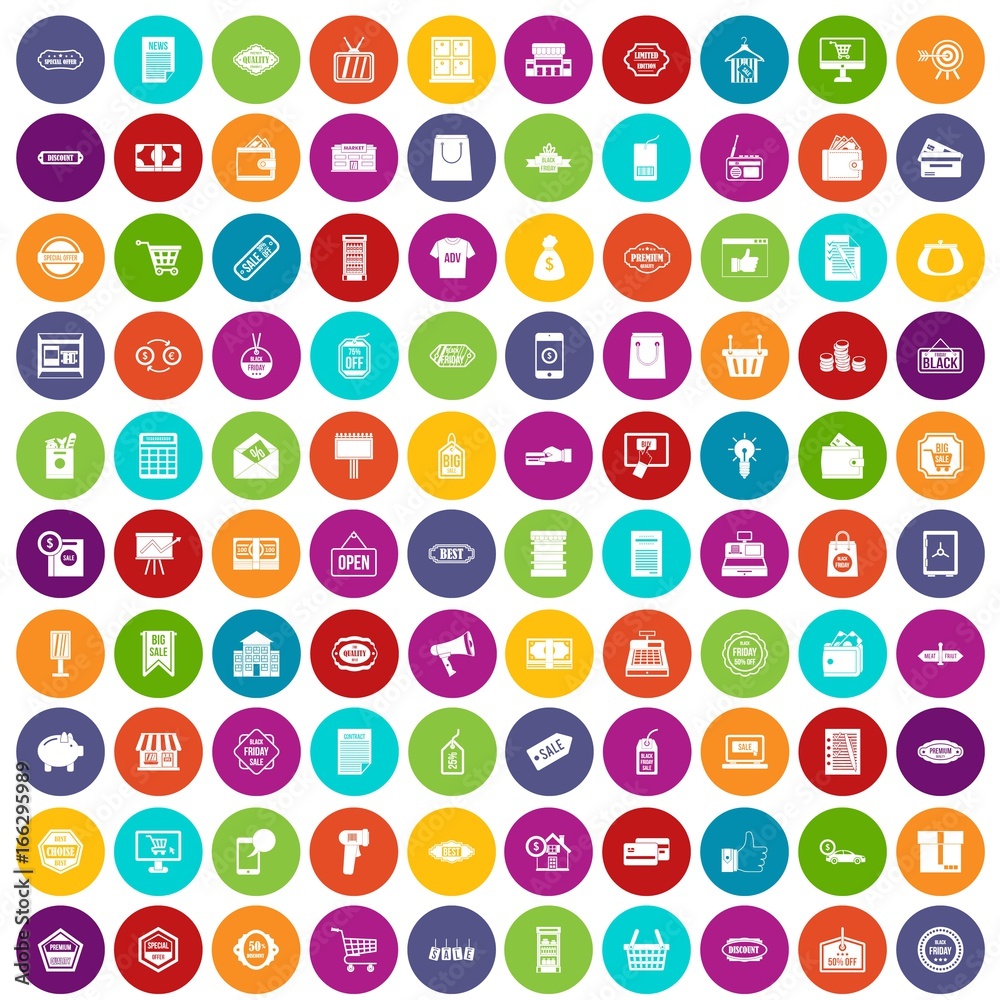 100 sale icons set color 100 sale icons set color