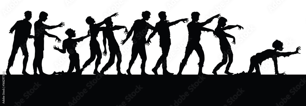 Fototapeta premium Vector silhouettes of zombies isolated on white background