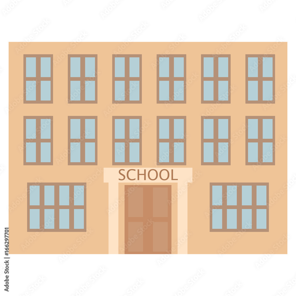 School building icon, vector illustration flat style design isolated on white. Colorful graphics