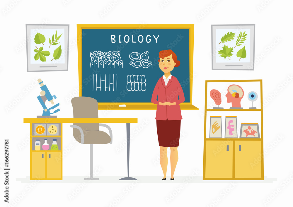 Biology Classroom - female teacher composition at the blackboard