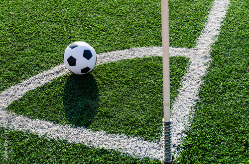 Soccer Football on Corner line for Corner kick.