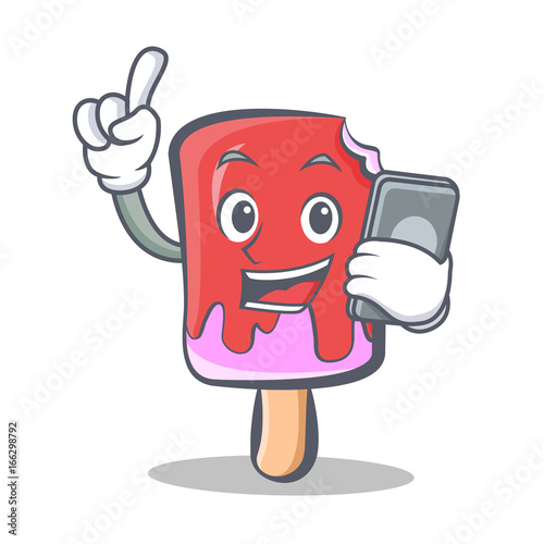 ice cream character cartoon with phone