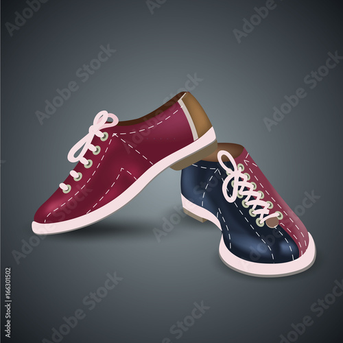 Realistic bowling icon set on dark gray background. Bowling strike with ball