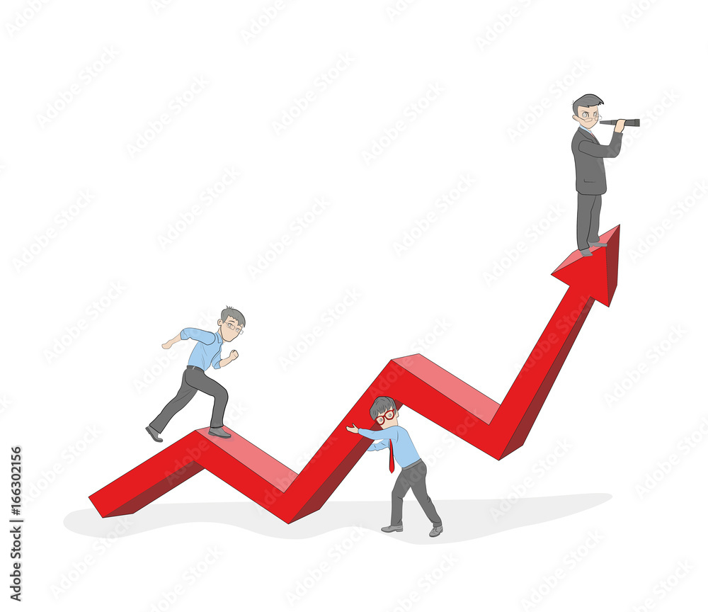 Line flat design vector illustration of businessman running up along arrow, concept for business success, career, reaching goals. Line flat design vector illustration of businessman running up along arrow, concept for business success, career, reaching goals.