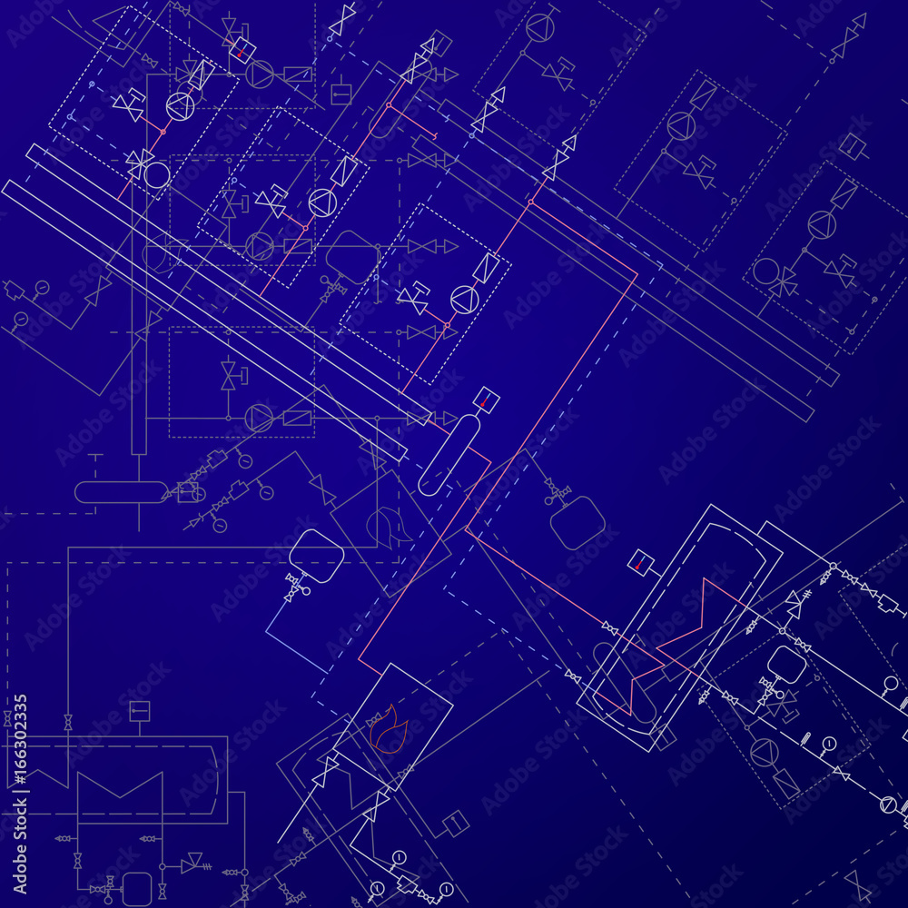 Boiler room technical drawings. Heater engineering project.