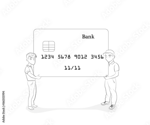 little people hold bank cards. vector illustration. 