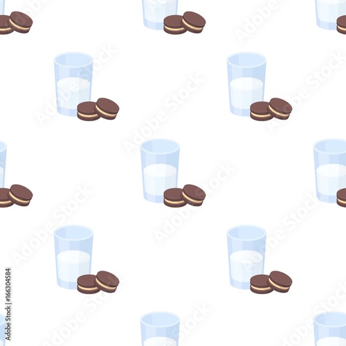 Glass of milk with cookies icon in cartoon style isolated on white background. Sleep and rest symbol stock vector illustration.
