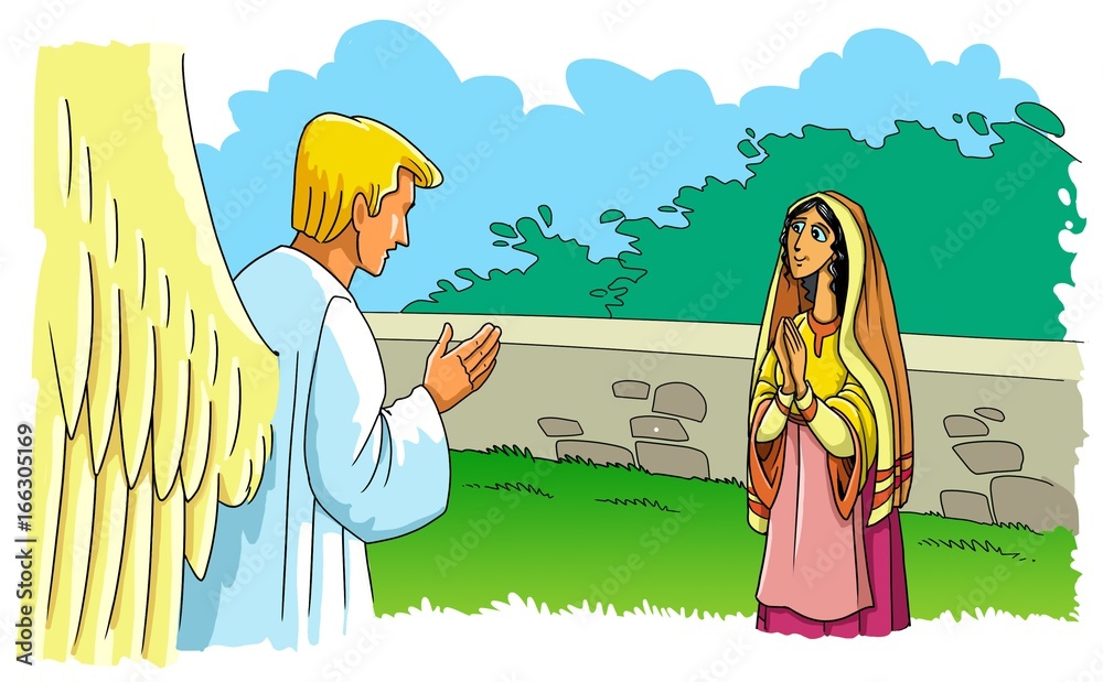 The angel Gabriel tells Mary about the birth of Jesus Christ (Christmas  story) Stock Illustration | Adobe Stock