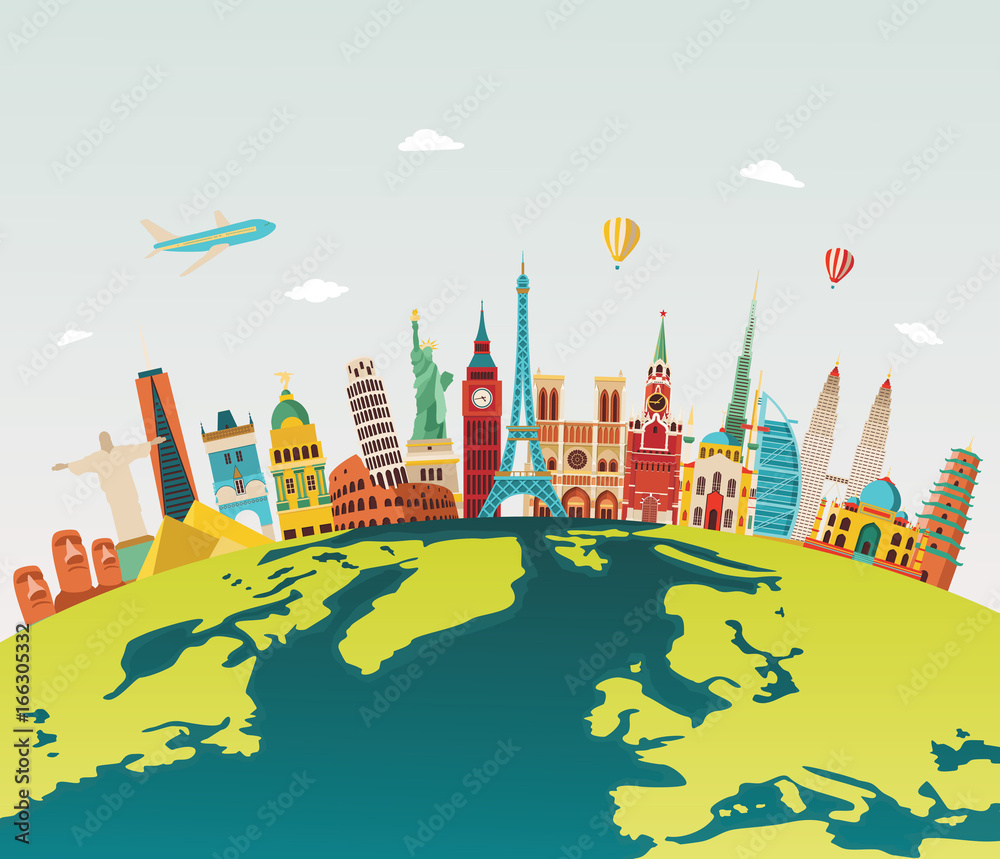 Obraz premium Travel and tourism background. Vector illustration