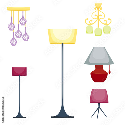 Flat electric lantern lamp lights fitting illuminator technology light bulb electricity vector illustration.