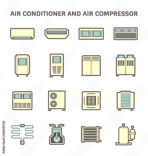 Vector icon of air conditioner and air compressor part of hvac system.