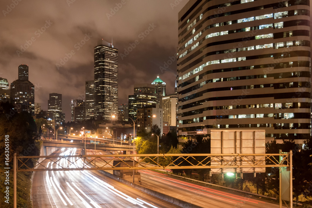 Long exposure of traffic on Interstate 5 in Seattle, USA